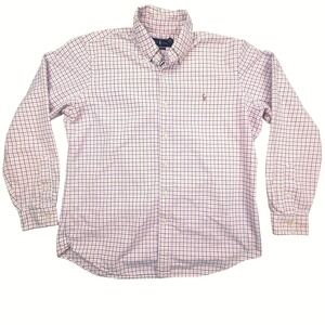 Ralph Lauren Mens Classic Fit Plaid Button Down Shirt Pink Blue White Large